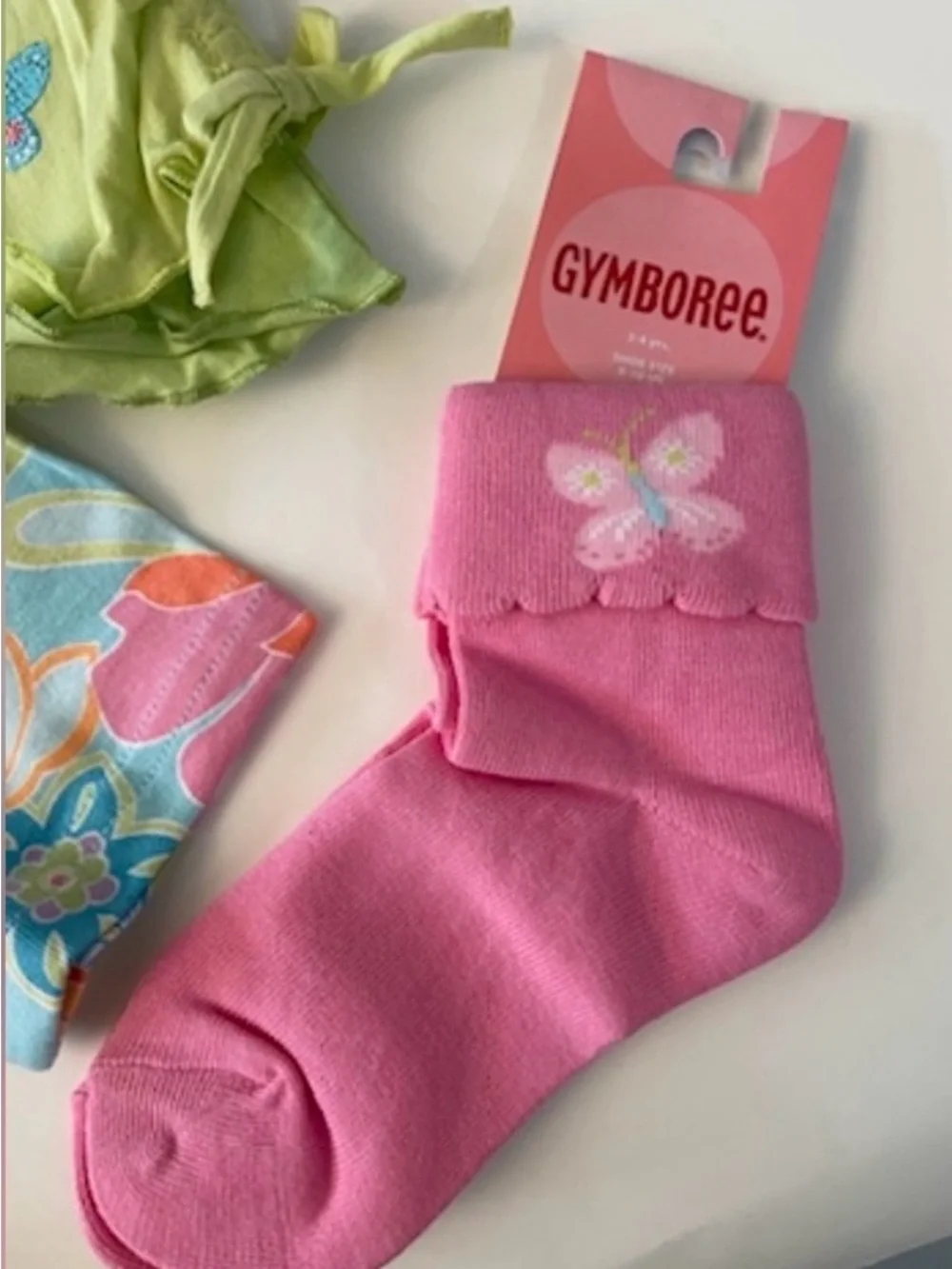 NWT Gymboree 2006 Butterfly Ruffle layer Sleeve Tee Bike Short Sunglasses Sock